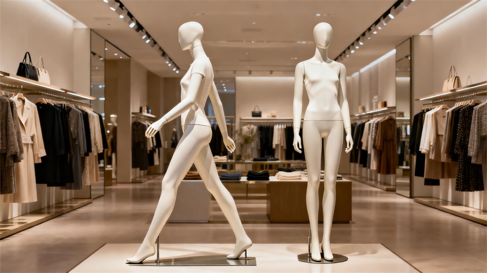 Dynamic and neutral pose mannequins used for visual merchandising in retail stores Dynamic and neutral pose mannequins used for visual merchandising in retail stores