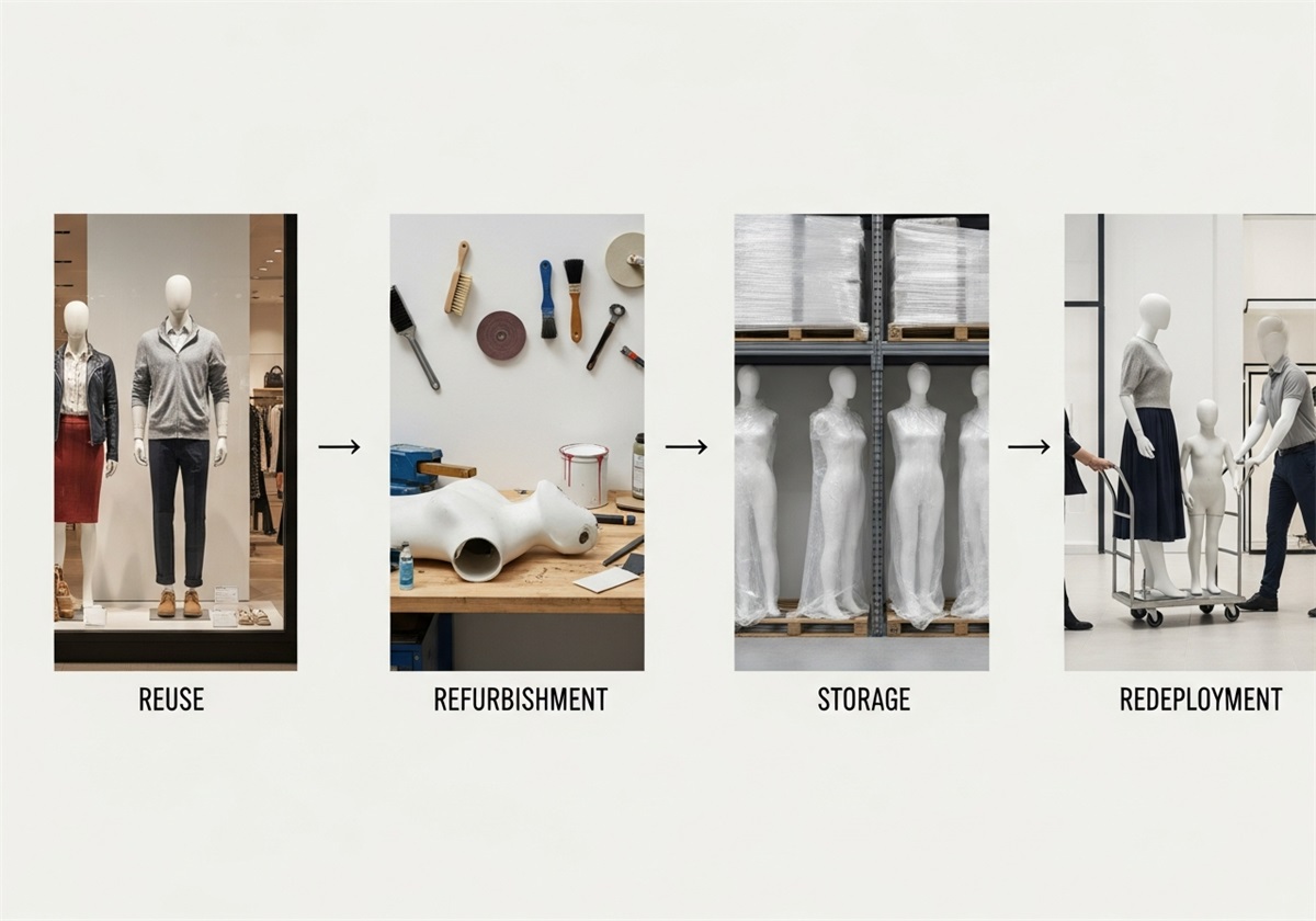 Mannequin lifecycle planning for sustainable retail display systems