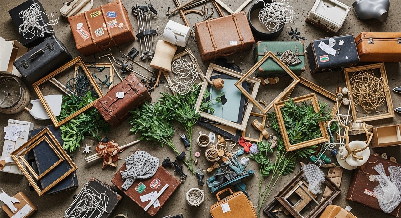 Cluttered retail props illustrating inefficient display planning.