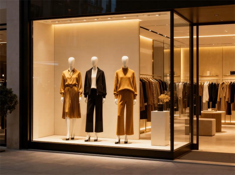 fashion store window display with retail display mannequins