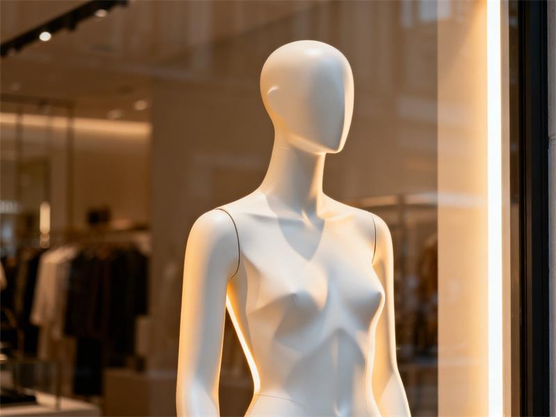 Custom mannequin design process displayed in a luxury boutique window highlighting brand identity. Custom mannequin design process displayed in a luxury boutique window highlighting brand identity.