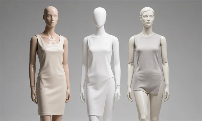 Three mannequins representing fiberglass, ABS plastic, and polyresin side by side Three mannequins representing fiberglass, ABS plastic, and polyresin side by side