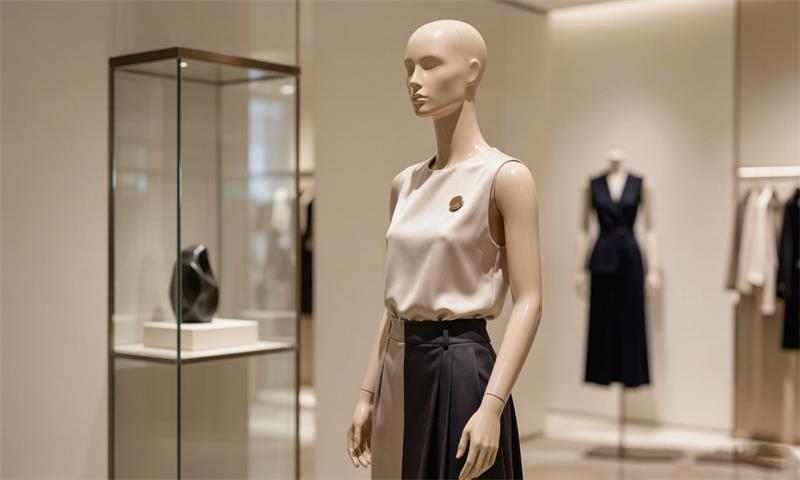High-quality fiberglass mannequin with realistic skin tone finish in a luxury boutique setting High-quality fiberglass mannequin with realistic skin tone finish in a luxury boutique setting