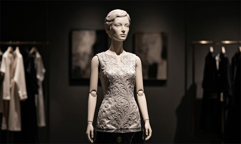 Highly detailed polyresin mannequin with realistic facial features in a luxury couture boutique Highly detailed polyresin mannequin with realistic facial features in a luxury couture boutique