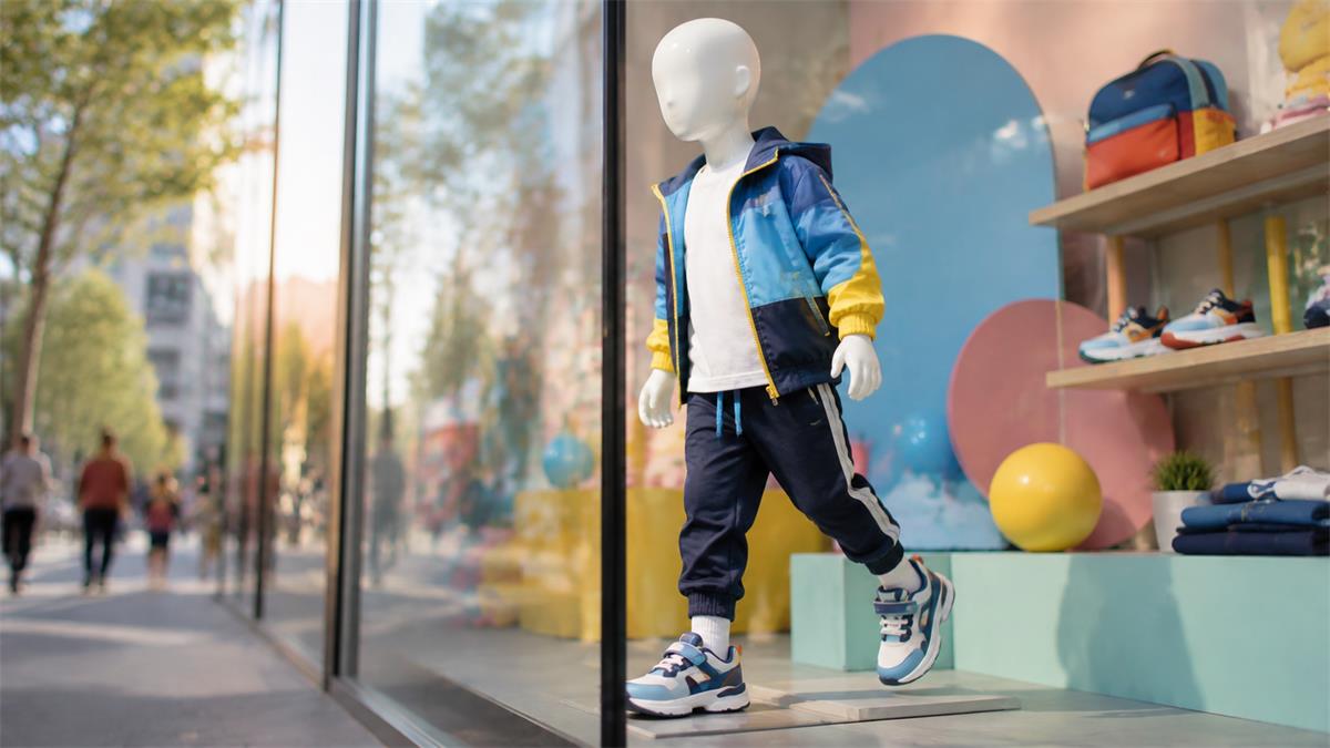 Back to school window display ideas using a kids mannequin in motion pose Back to school window display ideas using a kids mannequin in motion pose