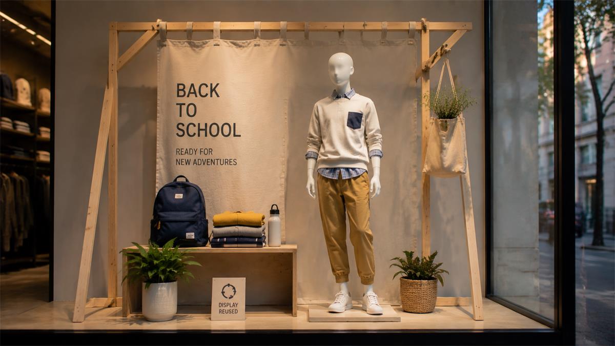 Eco-friendly back to school window display ideas with reusable props Eco-friendly back to school window display ideas with reusable props