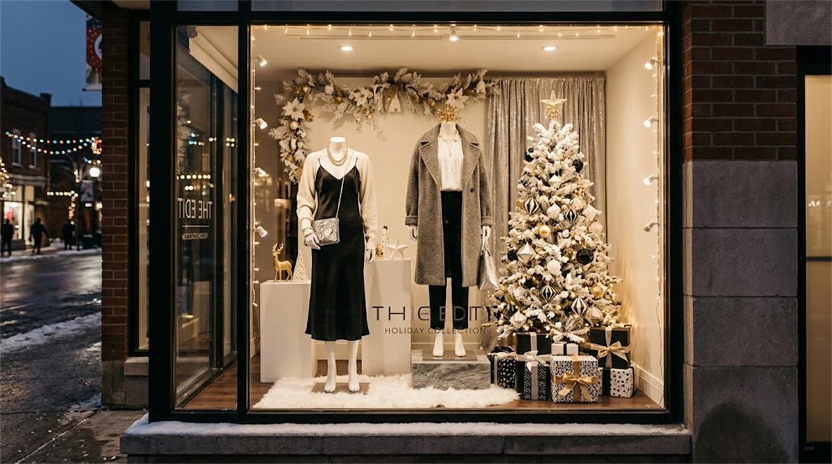 Warm lit holiday window display Warm lit holiday window display