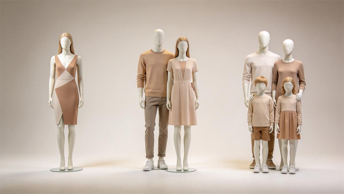 Mannequin grouping options for a Christmas window Mannequin grouping options for a Christmas window