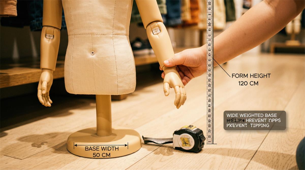 Child mannequin base stability check with base width measured against form height Child mannequin base stability check with base width measured against form height