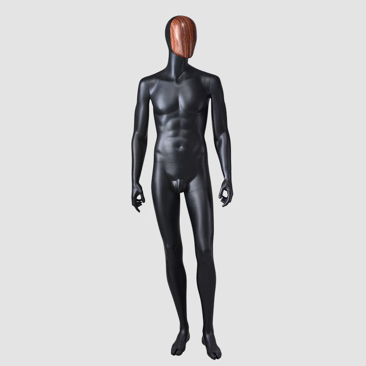 YSM-8  Standing muscle balck mannequin male with wooden face mask