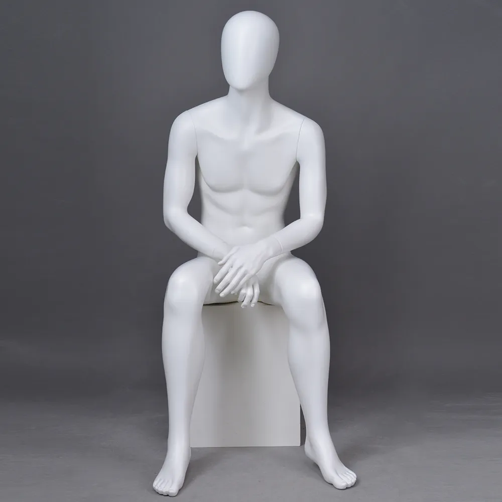 YB-4 New design sitting male mannequin full body matte white mannequin men