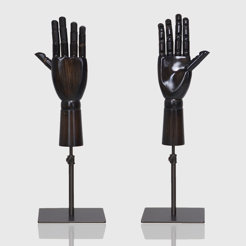 Wooden mannequin hand with metal stand for wrist watch display mannequin hand