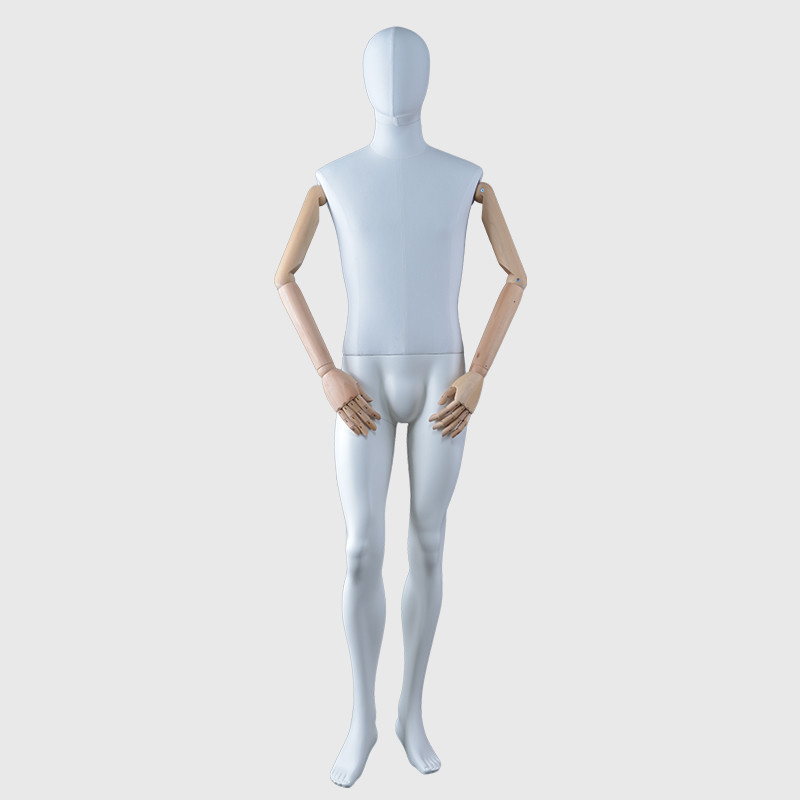 Matte white male mannequin faceless male mannequins with wooden arms