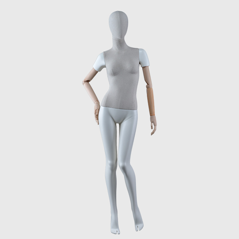 Female fabric mannequin dress mannequin with wooden arms