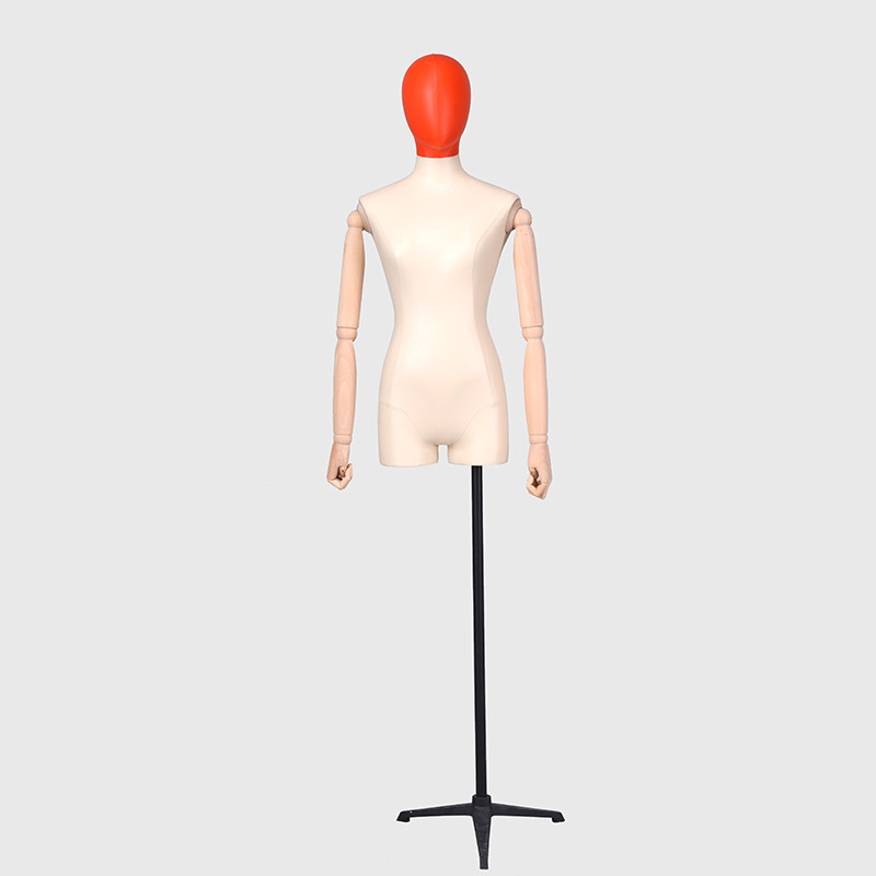 Half scale linen body forms female mannequin for fashion wood arms