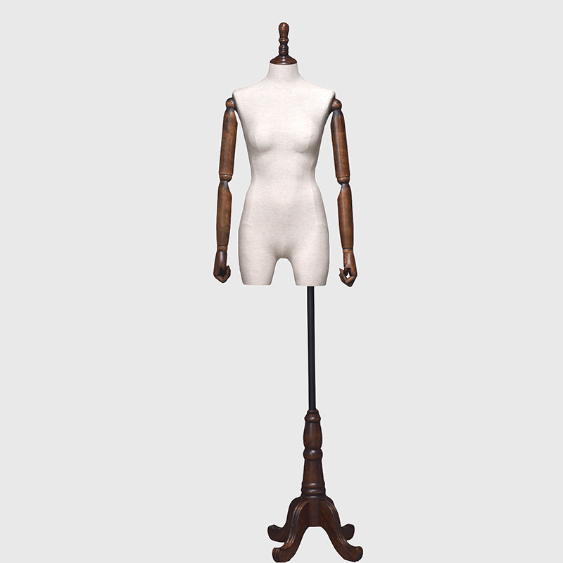 Fabric female mannequins dress form vintage mannequin with wooden arms