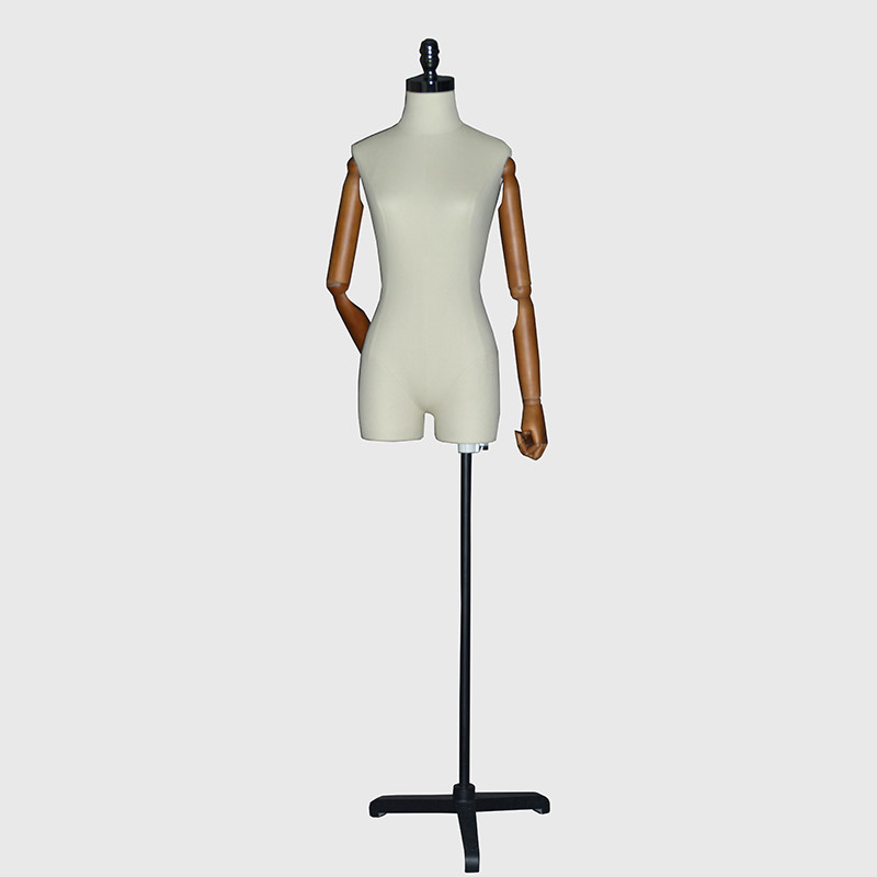 Half body linen wrapped mannequin female with wooden arms